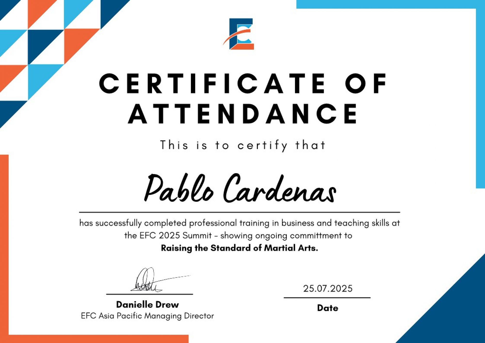 Emilio and I recently attended the EFC Martial Arts Industry Summit—a premier event where top instructors and leaders gather to share the latest innovations, training methods, and industry insights. This professional development ensures we stay ahead, constantly improving how we teach and support our students.